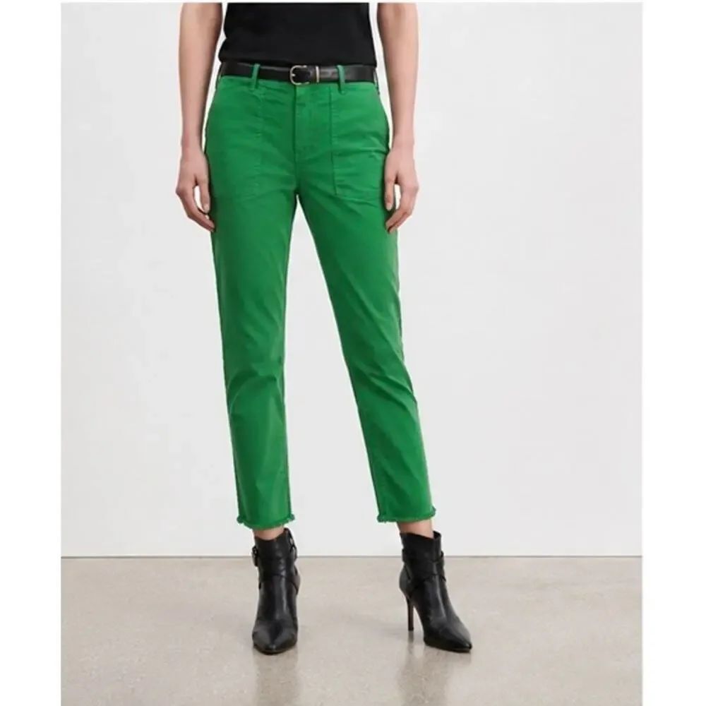 Nili Lotan Jenna Pants US 8 Kelly Green Raw Hem Utility Stretch Cotton - Picture 4 of 8